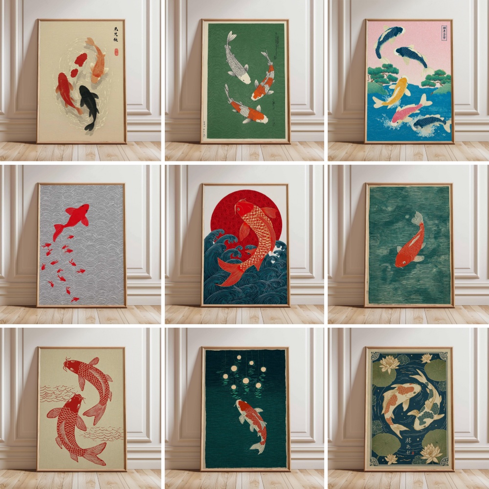 Japanese Koi Fish Poster Gold  - Japanese Zen Lifestyle ulasan dan harga
