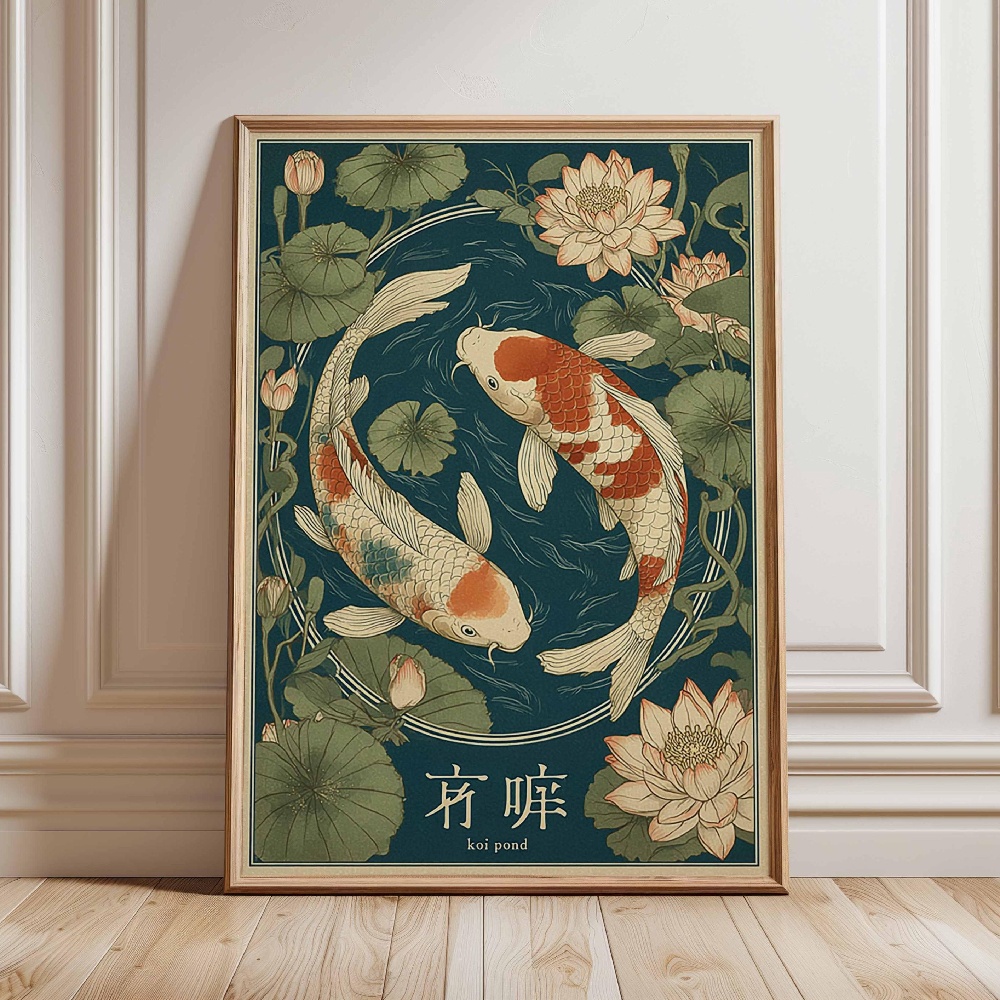 Japanese Koi Fish Poster Gold  - Japanese Zen Lifestyle ulasan dan harga