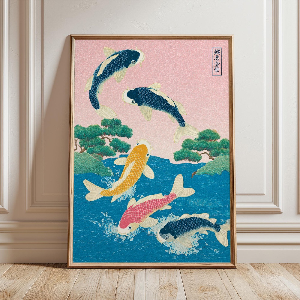 Japanese Koi Fish Poster Gold  - Japanese Zen Lifestyle ulasan dan harga