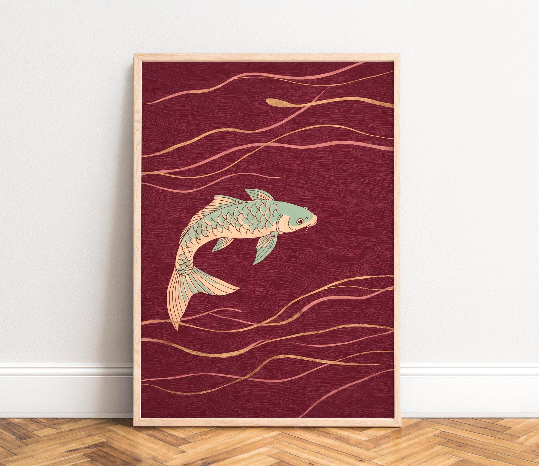 Koi Fish Japanese Line Art Pos - Japanese Zen Lifestyle ulasan dan harga