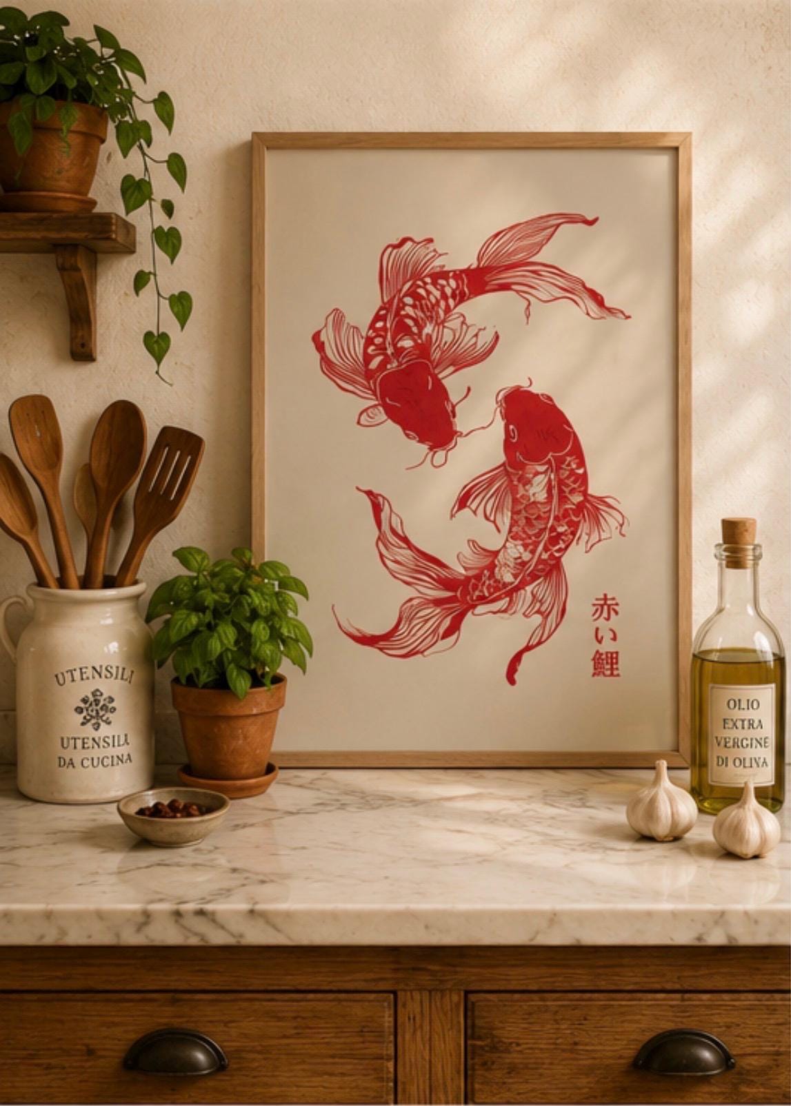 Koi Fish Japanese Line Art Pos - Japanese Zen Lifestyle ulasan dan harga